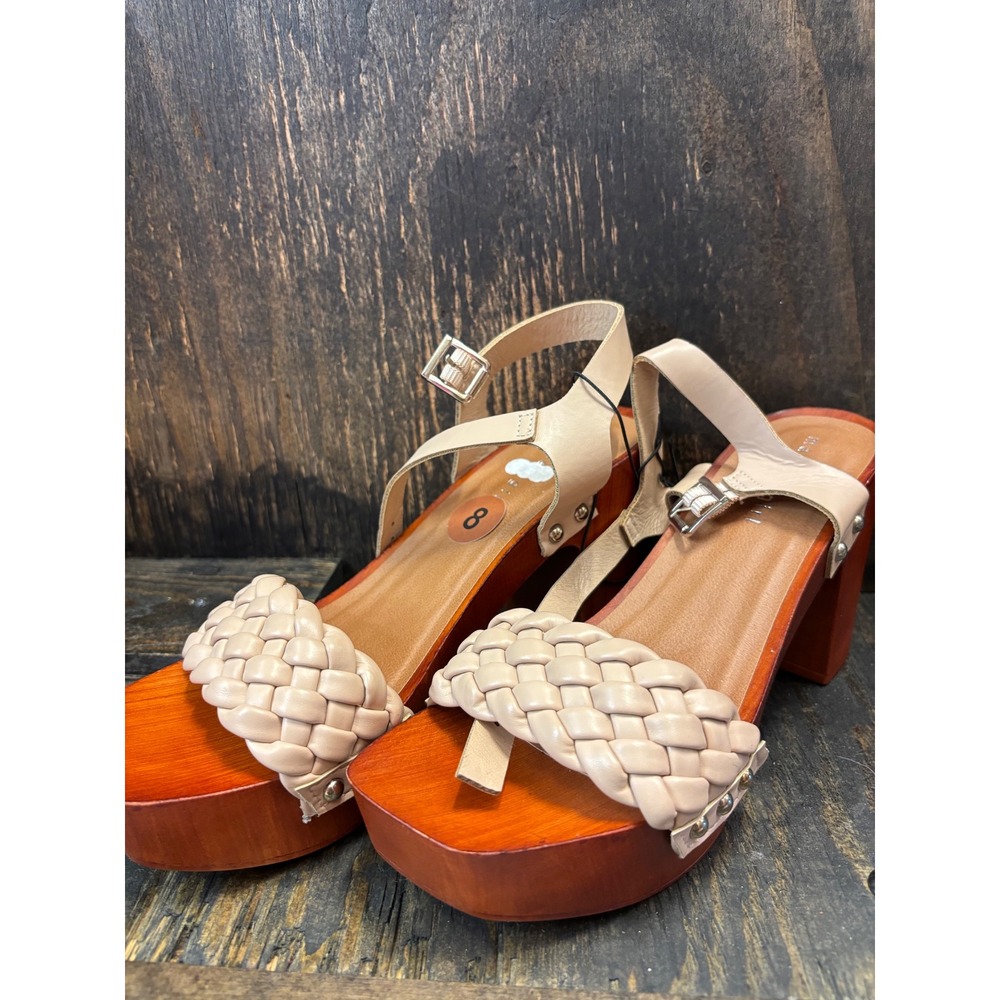 Madden Girl G-Cabby Cream Braided Platform Wood Block Heel Sandals Womens 8